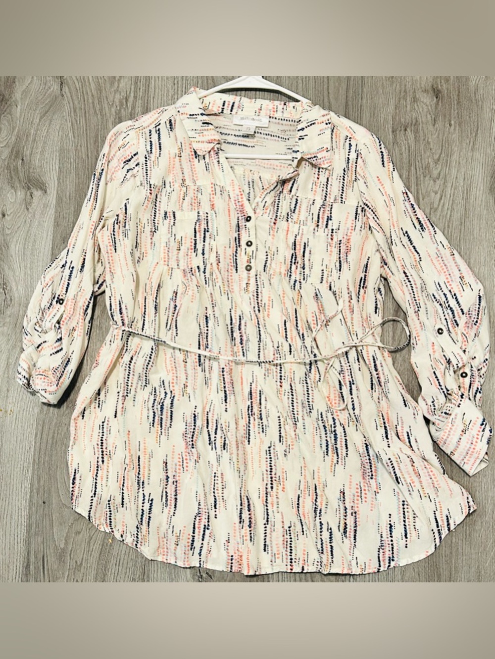 Motherhood Maternity Ivory Tunic with Coral & Navy Brushstroke Print Large